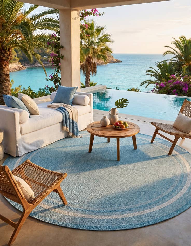 Detail image of 10' 8 x 10' 8 Easy-Clean Border Indoor / Outdoor Round Rug