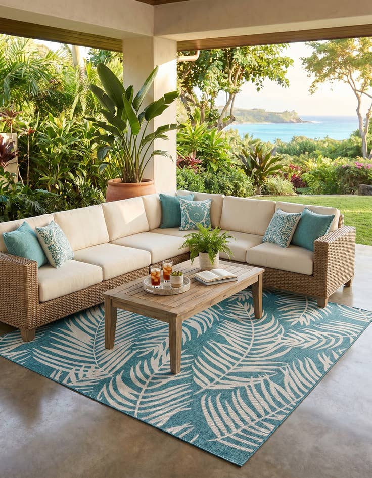 Detail image of 7' 10 x 10' Easy-Clean Botanical Indoor / Outdoor Rug