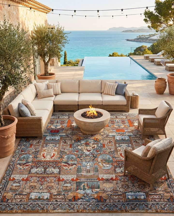 10' x 10' Easy-Clean Traditional Indoor / Outdoor Square Rug
