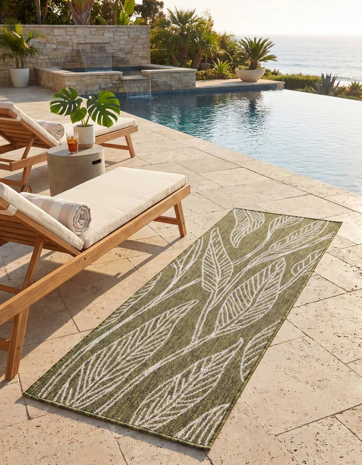 Detail image of 2' x 6' Easy-Clean Botanical Indoor / Outdoor Runner Rug