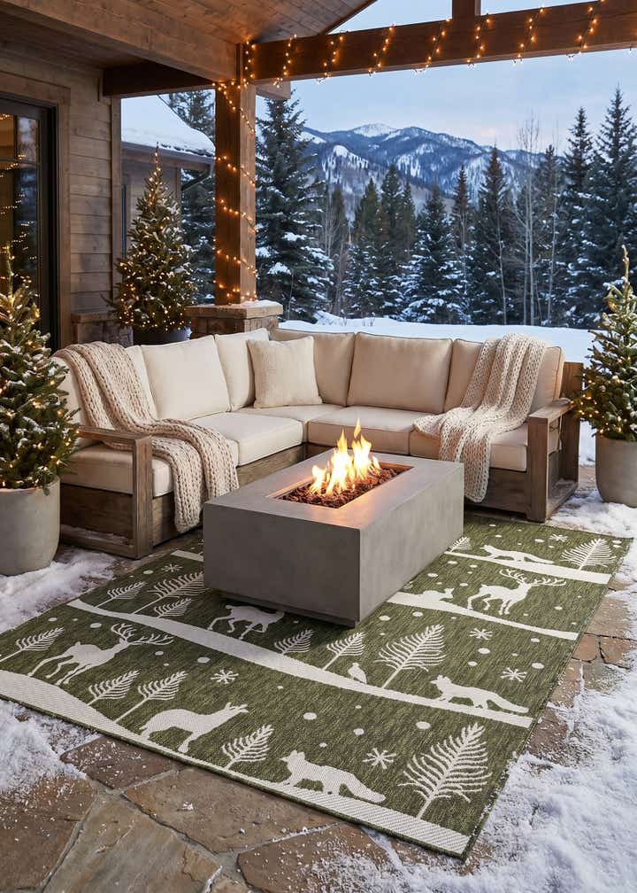 5' 3 x 7' Easy-Clean Holiday Indoor / Outdoor Rug