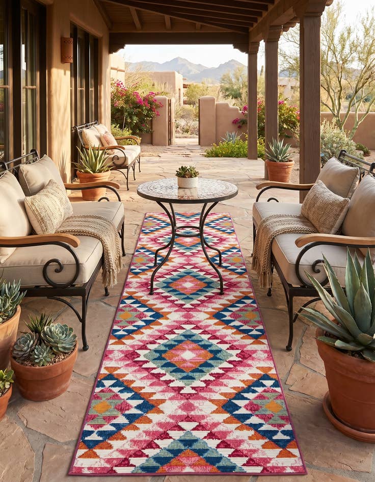 Detail image of 2' x 6' Easy-Clean Southwestern Indoor / Outdoor Runner Rug