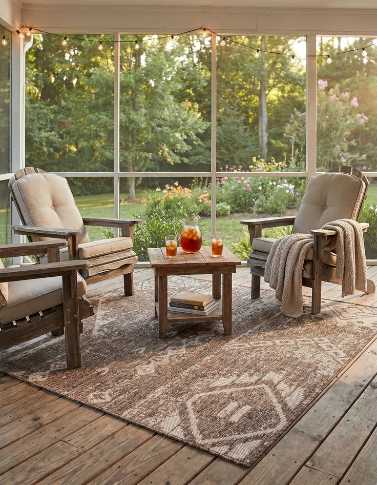 Detail image of 5' 3 x 5' 3 Easy-Clean Bohemian Indoor / Outdoor Square Rug