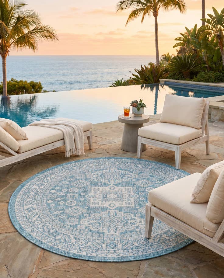 Detail image of 5' 3 x 5' 3 Easy-Clean Aztec Indoor / Outdoor Round Rug
