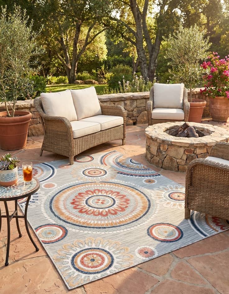 Detail image of 4' 5 x 6' Easy-Clean Botanical Indoor / Outdoor Rug