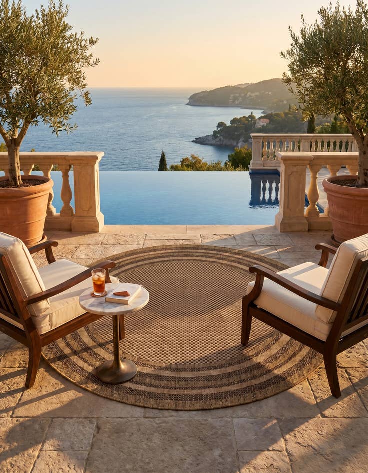 Detail image of 6' x 6' Easy-Clean Border Indoor / Outdoor Round Rug