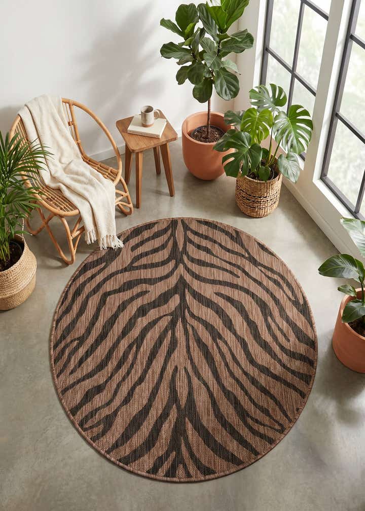 4' x 4' Easy-Clean Safari Indoor / Outdoor Round Rug