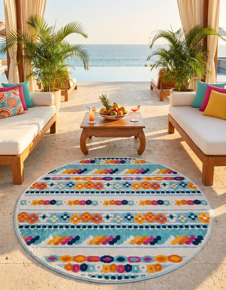 Detail image of 5' 3 x 5' 3 Easy-Clean Aruba Indoor / Outdoor Round Rug