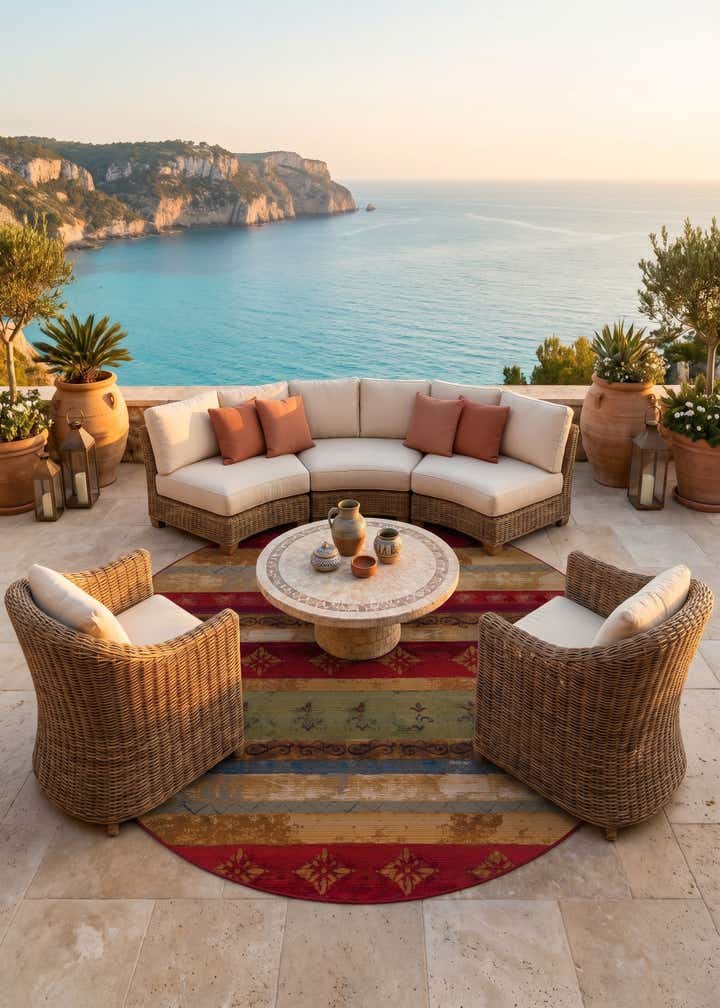 10' x 10' Easy-Clean Modern Indoor / Outdoor Round Rug