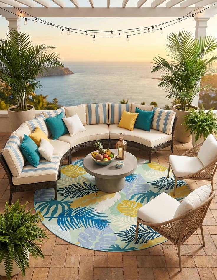 Detail image of 7' 10 x 7' 10 Easy-Clean Botanical Indoor / Outdoor Round Rug