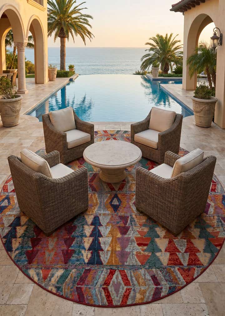 12' x 12' Easy-Clean Modern Indoor / Outdoor Round Rug