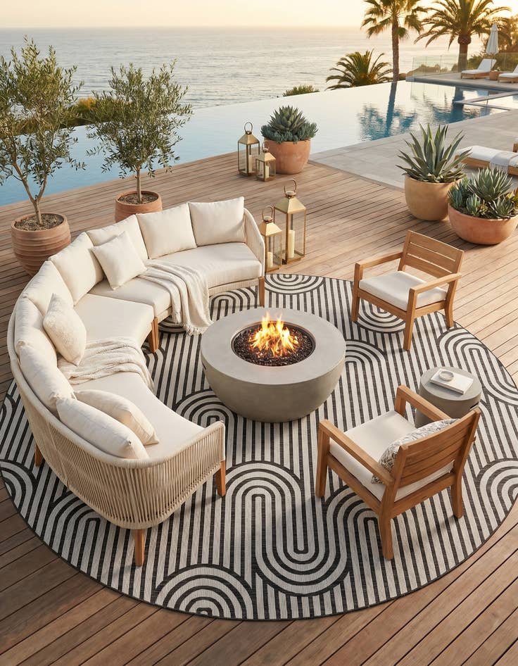 Detail image of 13' x 13' Easy-Clean Modern Indoor / Outdoor Round Rug