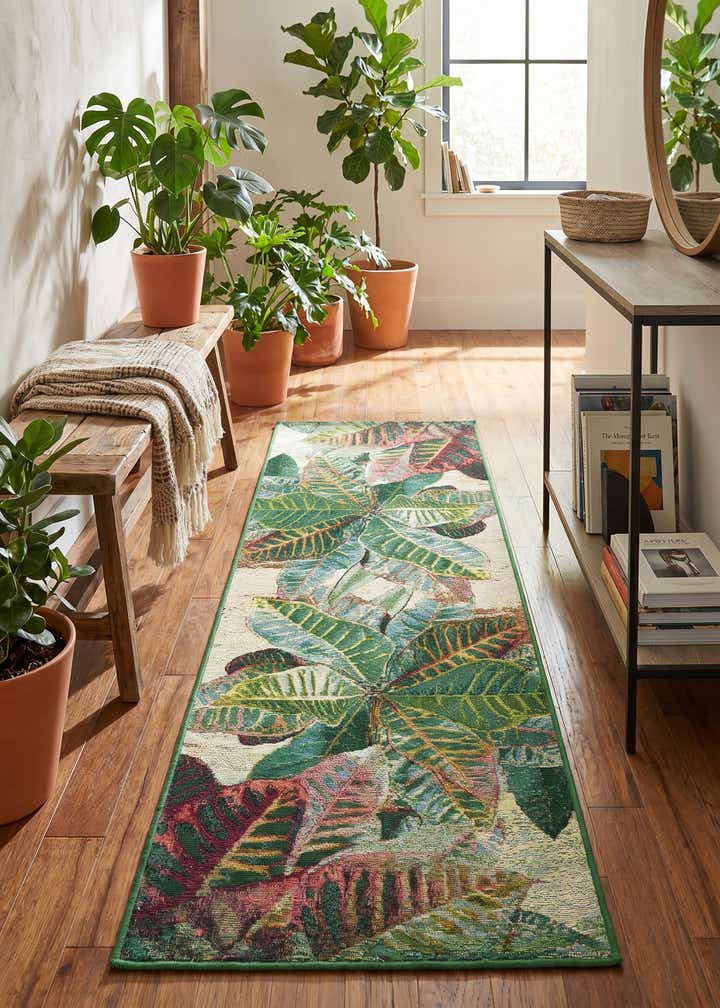 2' x 6' Easy-Clean Botanical Indoor / Outdoor Runner Rug