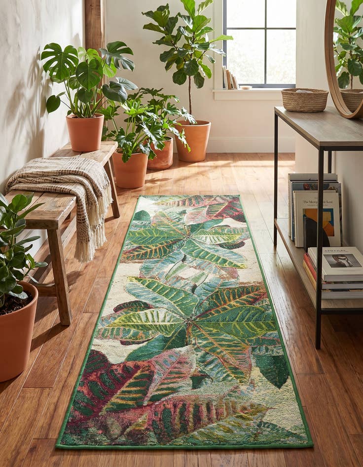 Detail image of 2' x 6' Easy-Clean Botanical Indoor / Outdoor Runner Rug