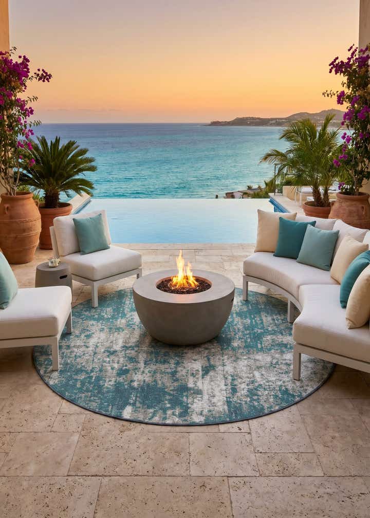 7' x 7' Easy-Clean Coastal Indoor / Outdoor Round Rug