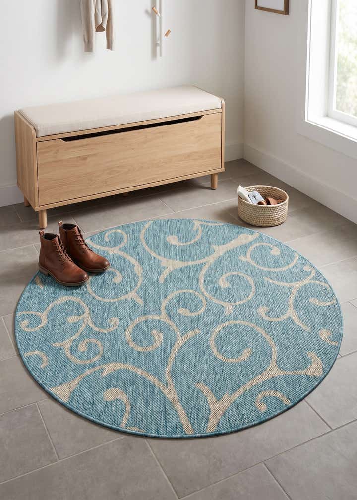 4' x 4' Easy-Clean Botanical Indoor / Outdoor Round Rug