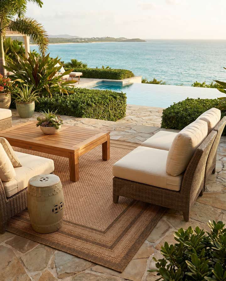 5' 3 x 8' Easy-Clean Border Indoor / Outdoor Rug