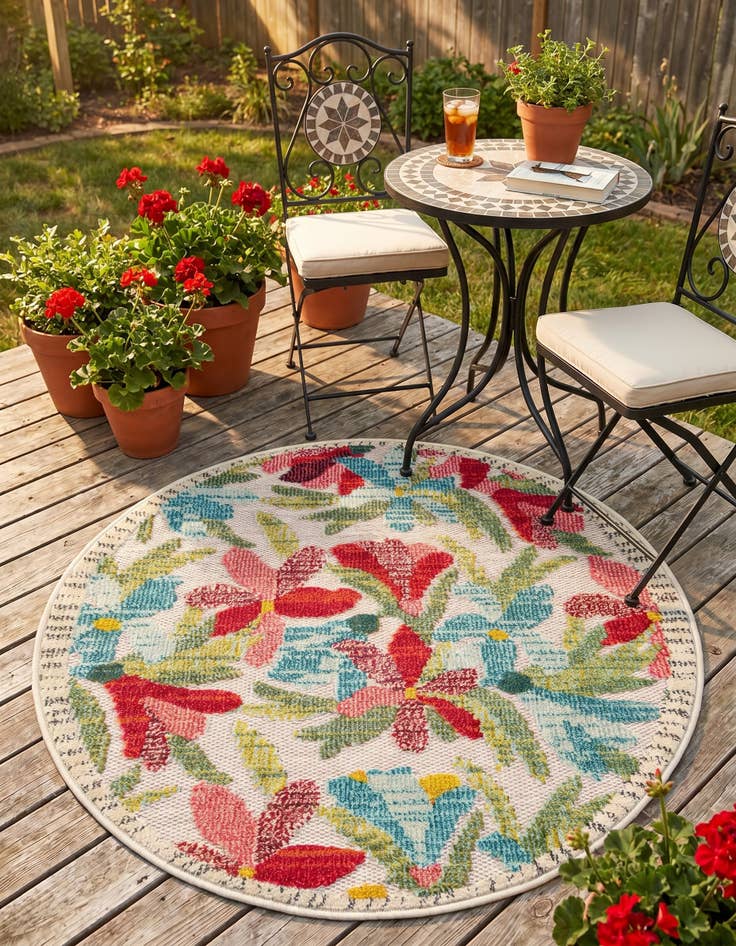 Detail image of 3' x 3' Easy-Clean Casablanca Indoor / Outdoor Round Rug