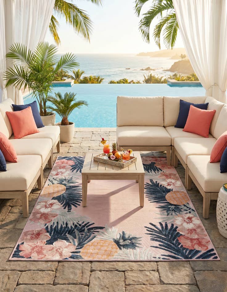 Detail image of 4' 5 x 6' Easy-Clean Botanical Indoor / Outdoor Rug