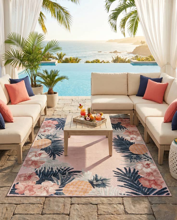 Detail image of 4' 5 x 6' Easy-Clean Botanical Indoor / Outdoor Rug