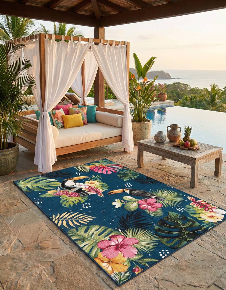 Detail image of 5' 3 x 8' Easy-Clean Botanical Indoor / Outdoor Rug