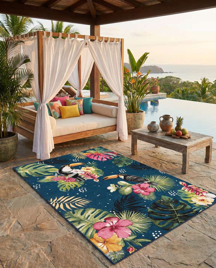 5' 3 x 8' Easy-Clean Botanical Indoor / Outdoor Rug