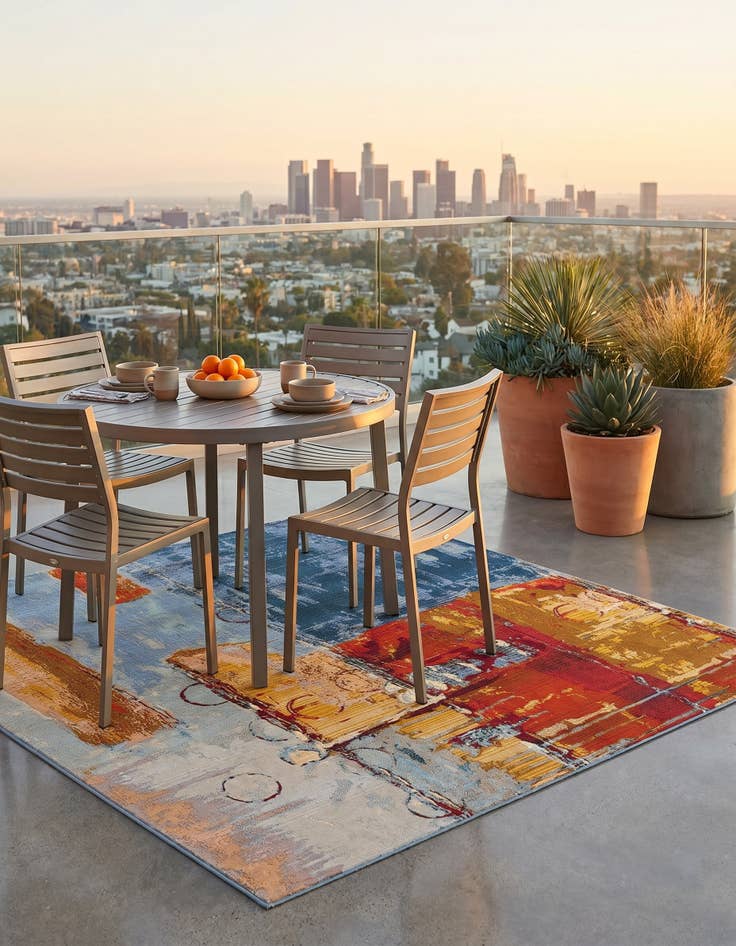 Detail image of 6' x 6' Easy-Clean Modern Indoor / Outdoor Square Rug
