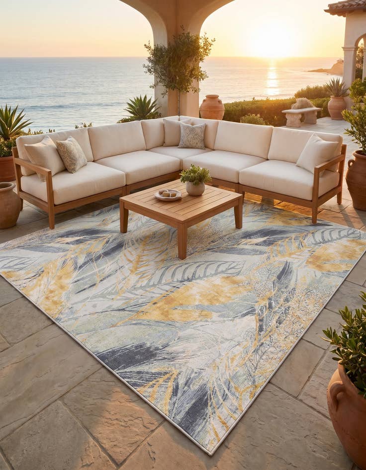 Detail image of 10' x 10' Easy-Clean Botanical Indoor / Outdoor Square Rug