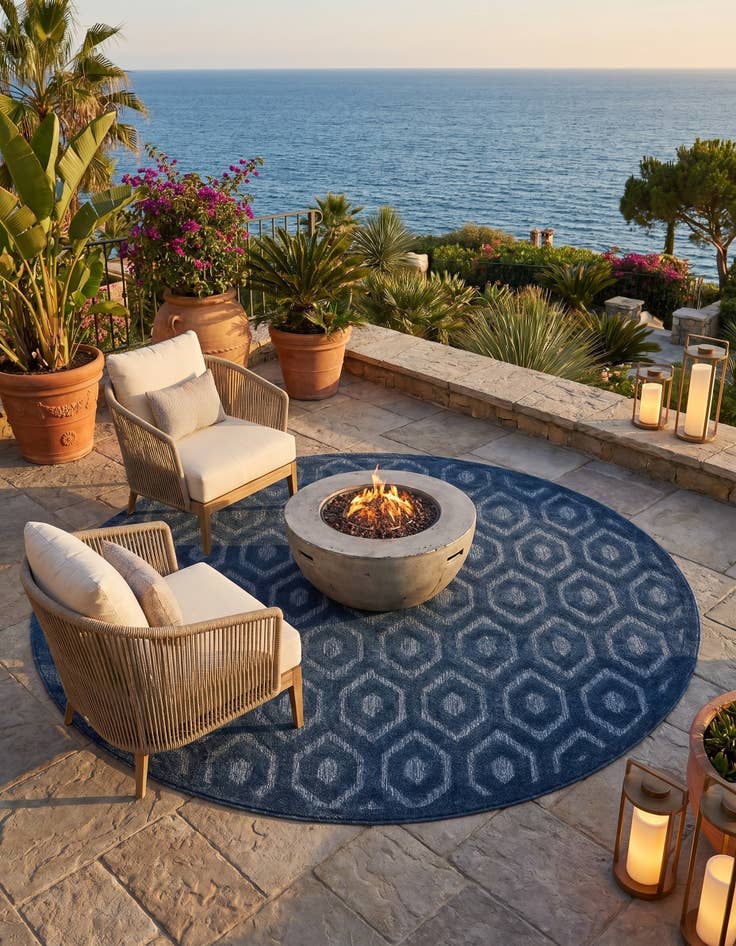 Detail image of 7' x 7' Easy-Clean Trellis Textured Indoor / Outdoor Round Rug