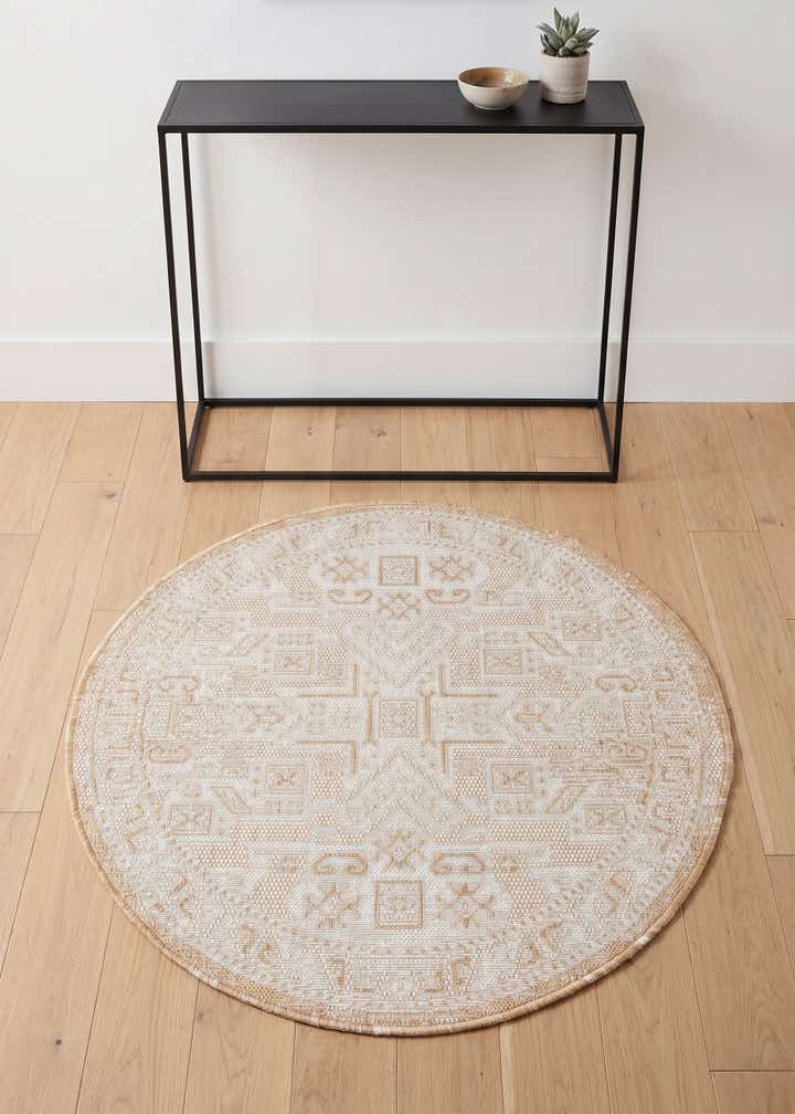 3' x 3' Easy-Clean Aztec Indoor / Outdoor Round Rug