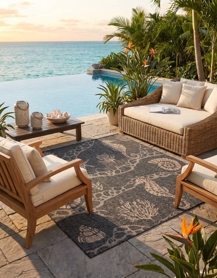 Detail image of 7' 10 x 7' 10 Easy-Clean Coastal Indoor / Outdoor Square Rug