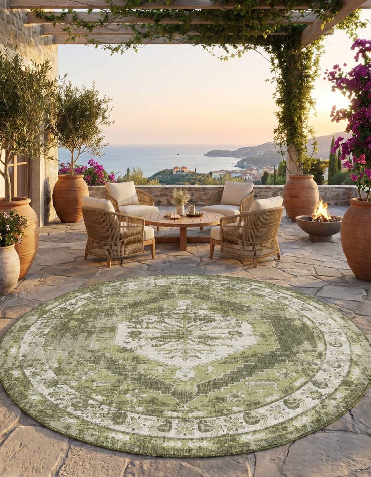 Detail image of 13' x 13' Easy-Clean Traditional Indoor / Outdoor Round Rug