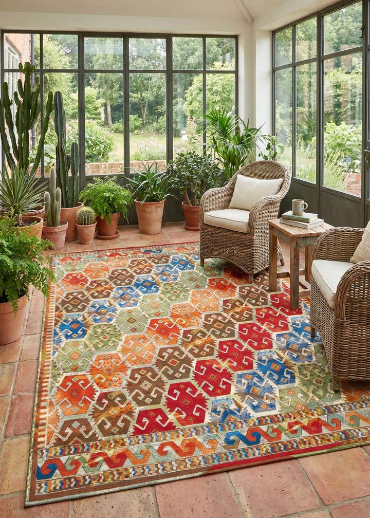 9' x 12' Easy-Clean Southwestern Indoor / Outdoor Rug