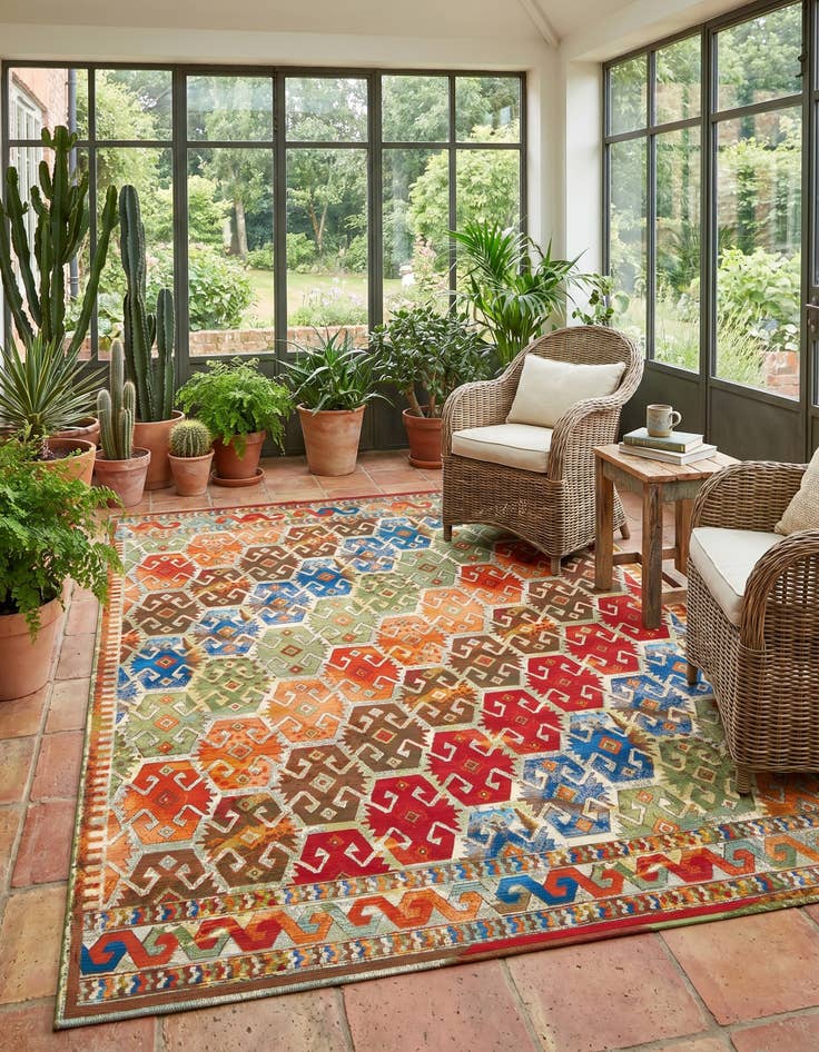 Detail image of 9' x 12' Easy-Clean Southwestern Indoor / Outdoor Rug