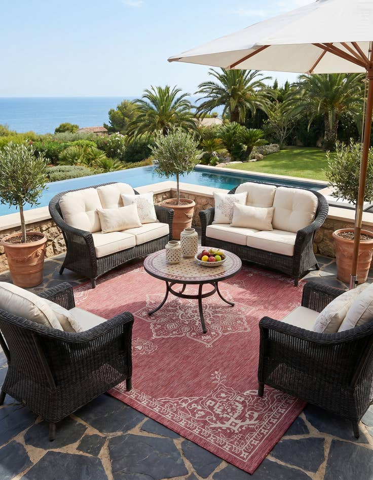 Detail image of 13' x 13' Easy-Clean Traditional Indoor / Outdoor Square Rug