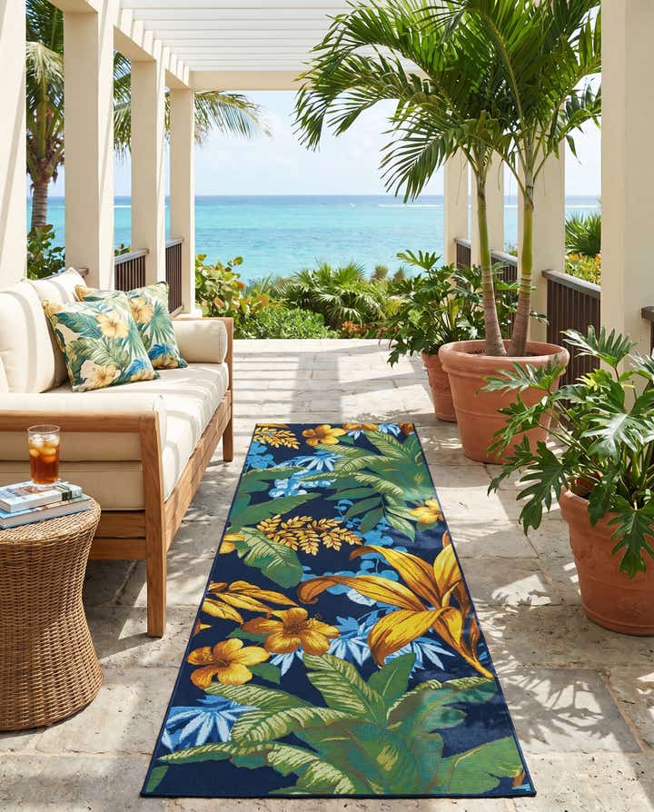 2' 7 x 7' Easy-Clean Botanical Indoor / Outdoor Runner Rug