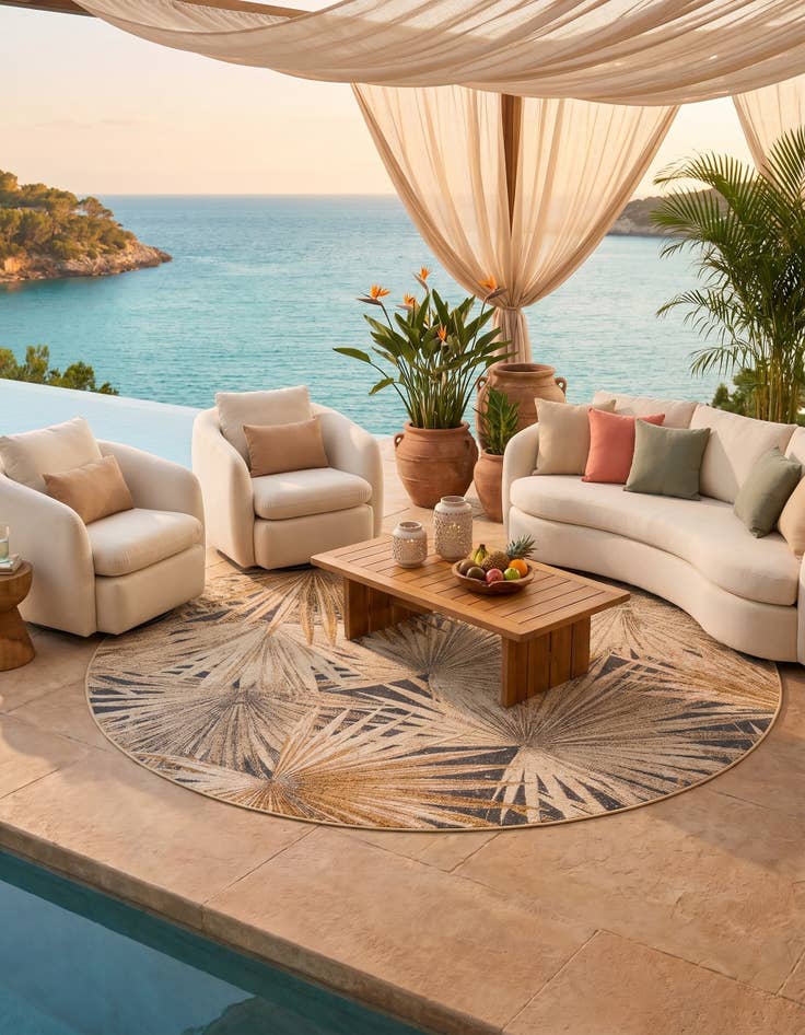 Detail image of 7' 10 x 7' 10 Easy-Clean Botanical Indoor / Outdoor Round Rug