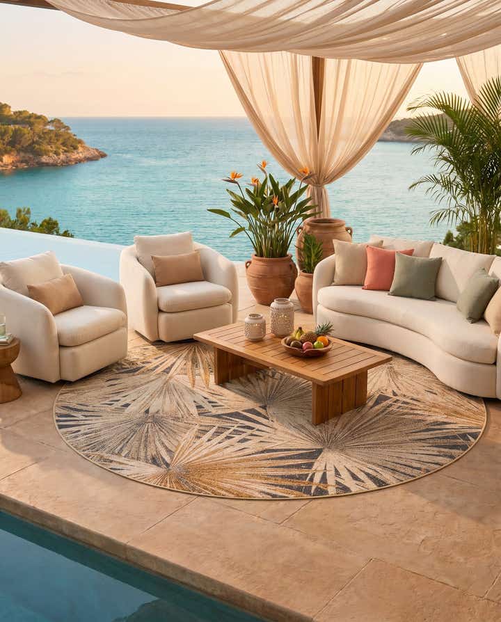 7' 10 x 7' 10 Easy-Clean Botanical Indoor / Outdoor Round Rug