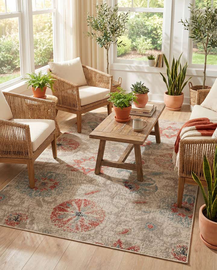 5' x 8' Easy-Clean Botanical Indoor / Outdoor Rug