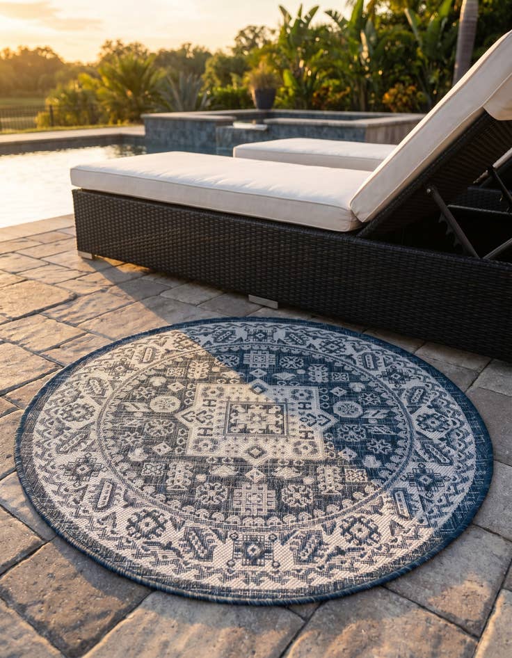 Detail image of 3' x 3' Easy-Clean Aztec Indoor / Outdoor Round Rug