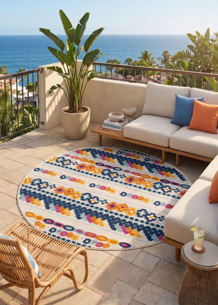 5' 3 x 5' 3 Easy-Clean Aruba Indoor / Outdoor Round Rug
