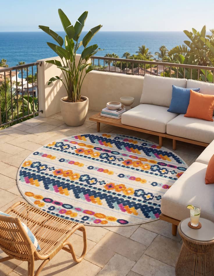 Detail image of 5' 3 x 5' 3 Easy-Clean Aruba Indoor / Outdoor Round Rug