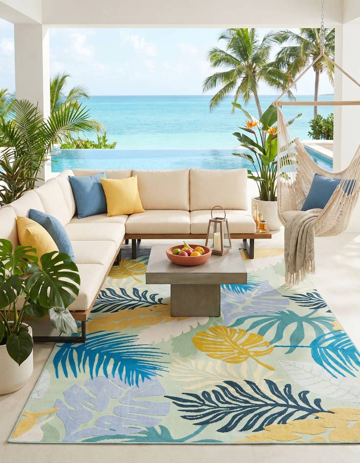 Detail image of 5' 3 x 8' Easy-Clean Botanical Indoor / Outdoor Rug