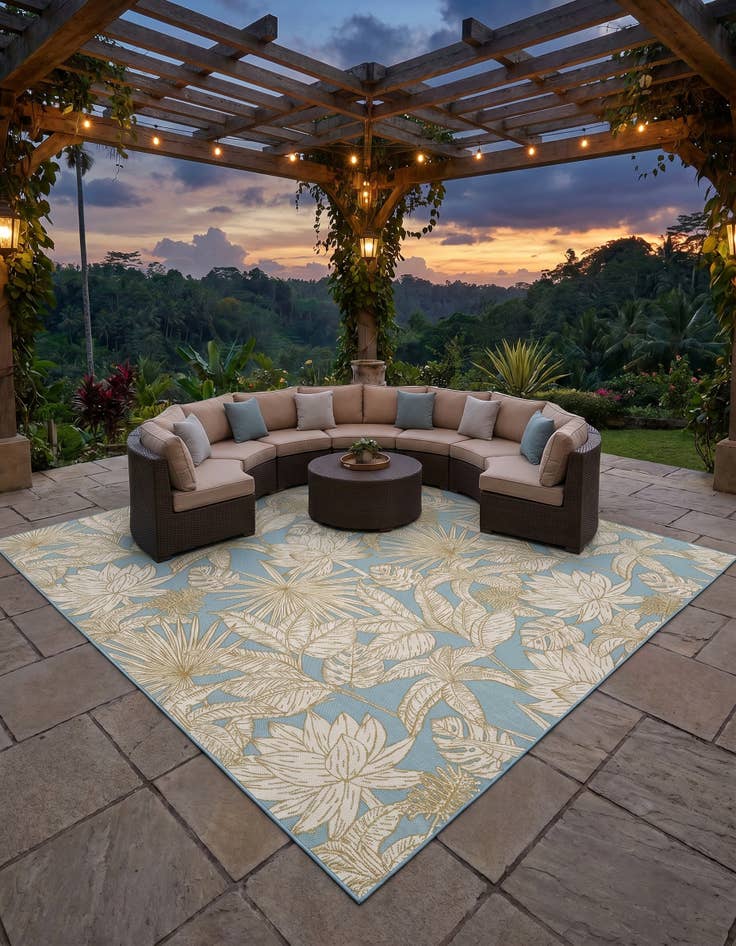 Detail image of 10' x 10' Easy-Clean Botanical Indoor / Outdoor Square Rug