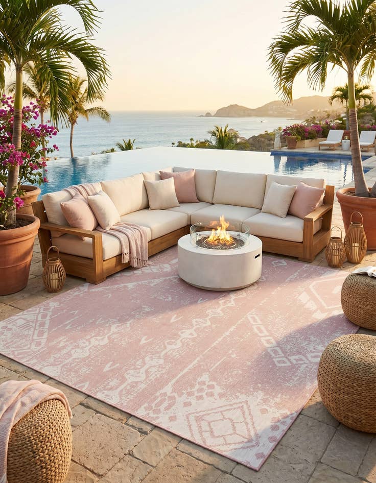 Detail image of 10' 8 x 10' 8 Easy-Clean Bohemian Indoor / Outdoor Square Rug