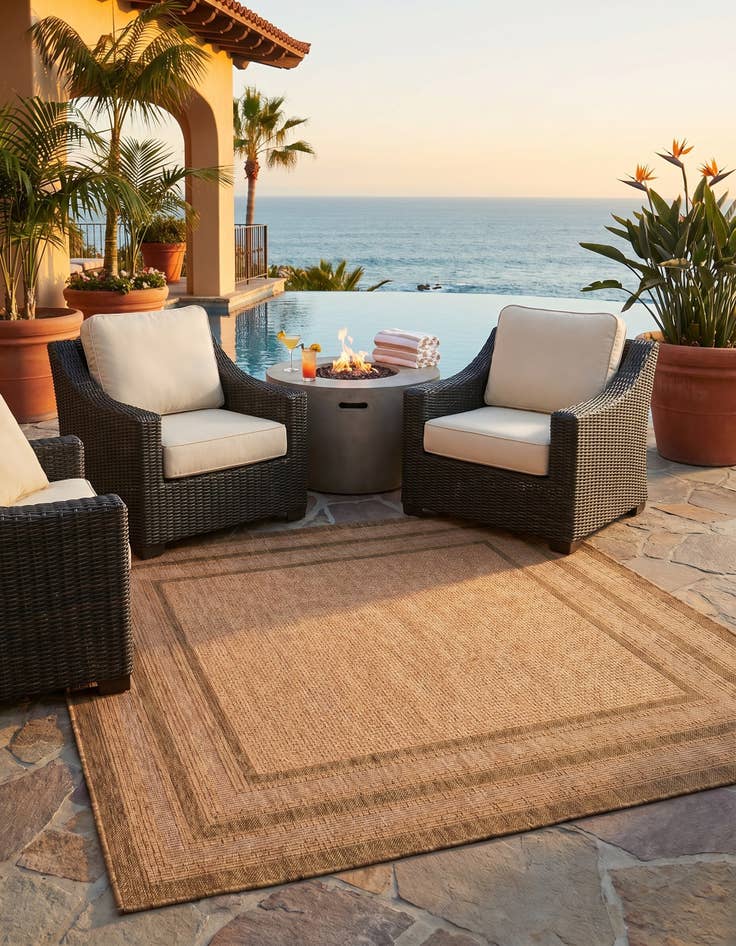 Detail image of 6' x 6' Easy-Clean Border Indoor / Outdoor Square Rug