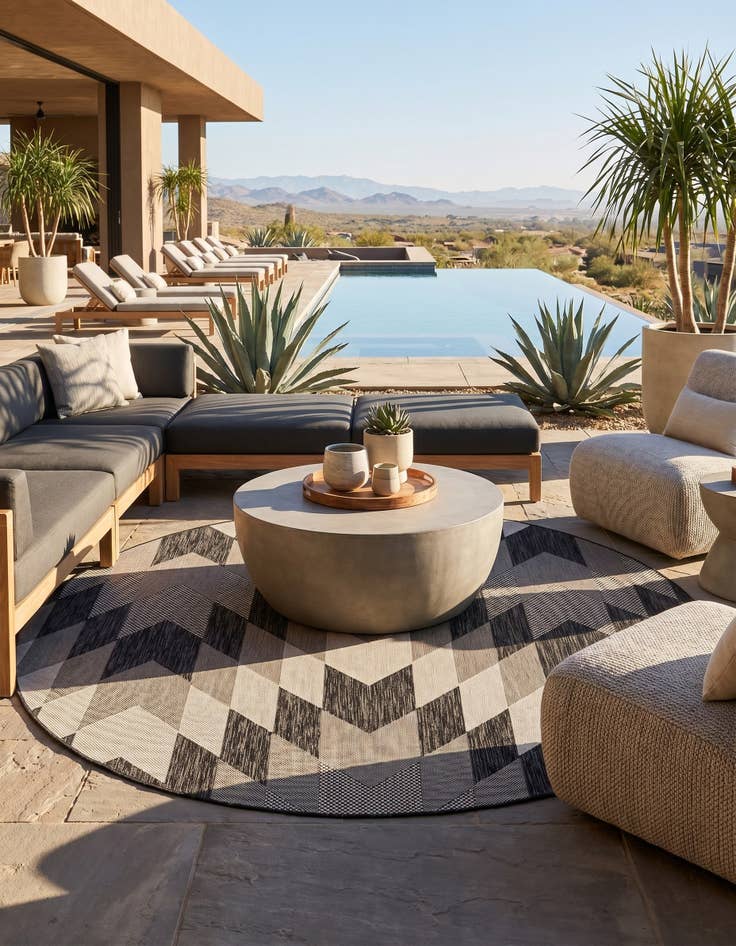 Detail image of 6' x 6' Easy-Clean Modern Indoor / Outdoor Round Rug