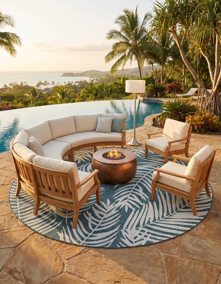 Detail image of 10' x 10' Easy-Clean Botanical Indoor / Outdoor Round Rug