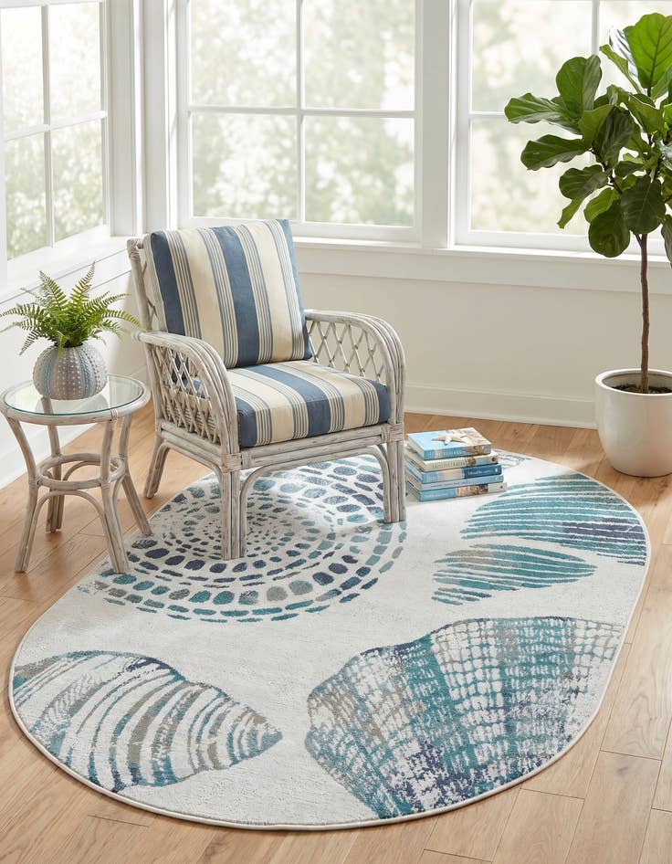 Detail image of 4' x 6' Easy-Clean Coastal Indoor / Outdoor Oval Rug