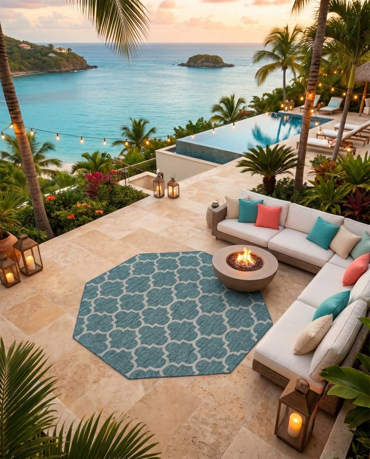 Detail image of 7' 10 x 7' 10 Easy-Clean Lattice Indoor / Outdoor Octagon Rug
